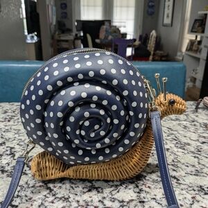 Kate Spade Blue and White Polka Dot Snail Wicker Decor